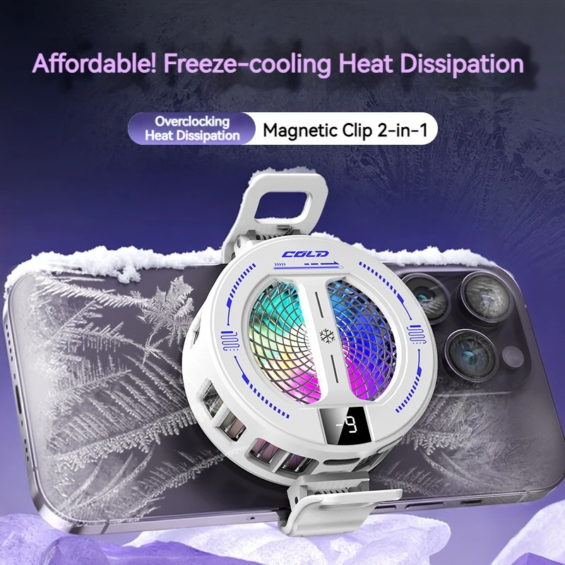NEW Semiconductor Magnetic Clip Phone Cooler with Digital Display Temperature RGB Lights Compatible for Iphone Samsung Xiaomi