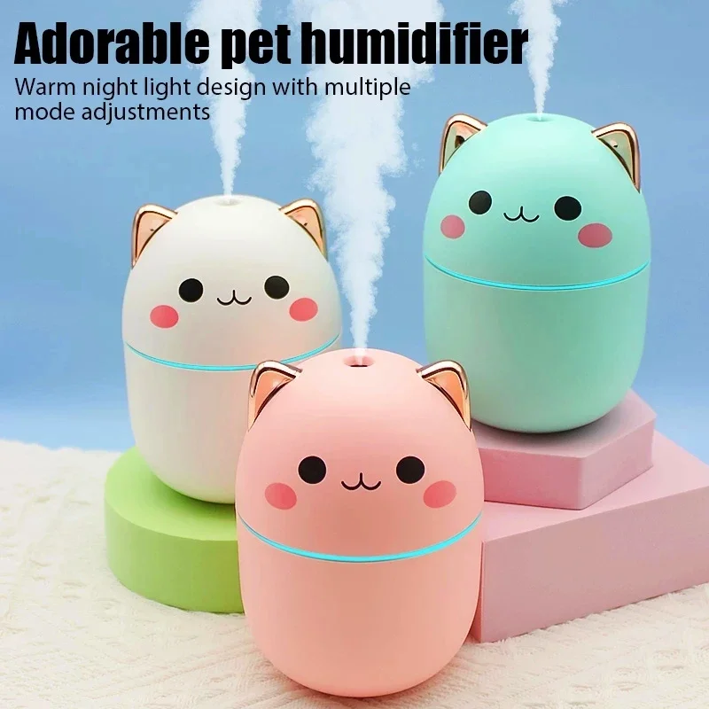 

250ml Air Humidifier Cute Kawaiil Aroma Diffuser with Night Light Cool Mist for Bedroom Home Car Plants Purifier Humificador