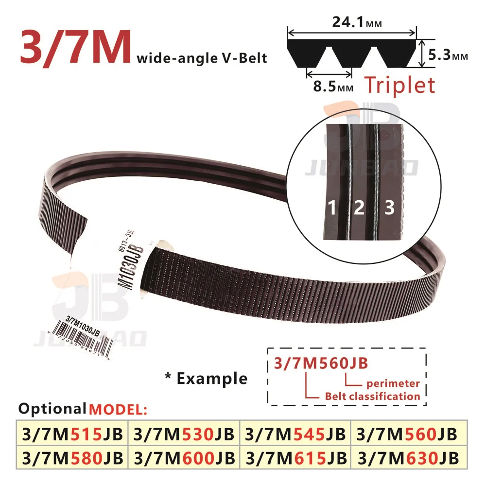 

3/7M Conjoined wide Angle Belt 3/7M515JB 3/7M530JB 3/7M545JB 3/7M560JB 3/7M580JB 3/7M600JB 3/7M615JB 3/7M630JB PU Drive V-BeltI