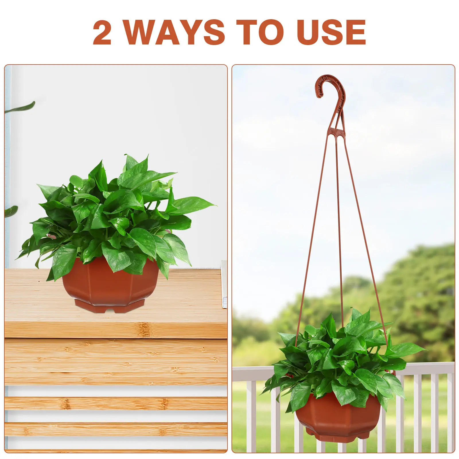 

10 комплектов коричневых подвесных корзин для цветов на забор, декоративные уличные кашпо с крючками, аксессуары для сада и балкона