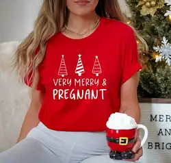 Very Merry and Pregnant T Shirt Christmas Pregnancy Announcement Maternity New Mom