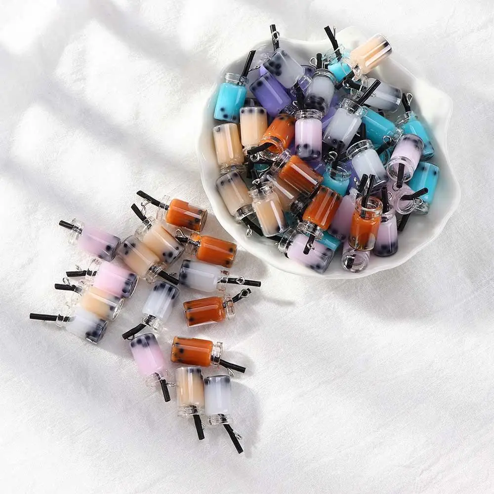 

Colorful Trendy 10 pcs Necklace Pearl Milk Tea Bottle Gift For Girls Resin Accessories Charms Pendant DIY Making Jewelry Making