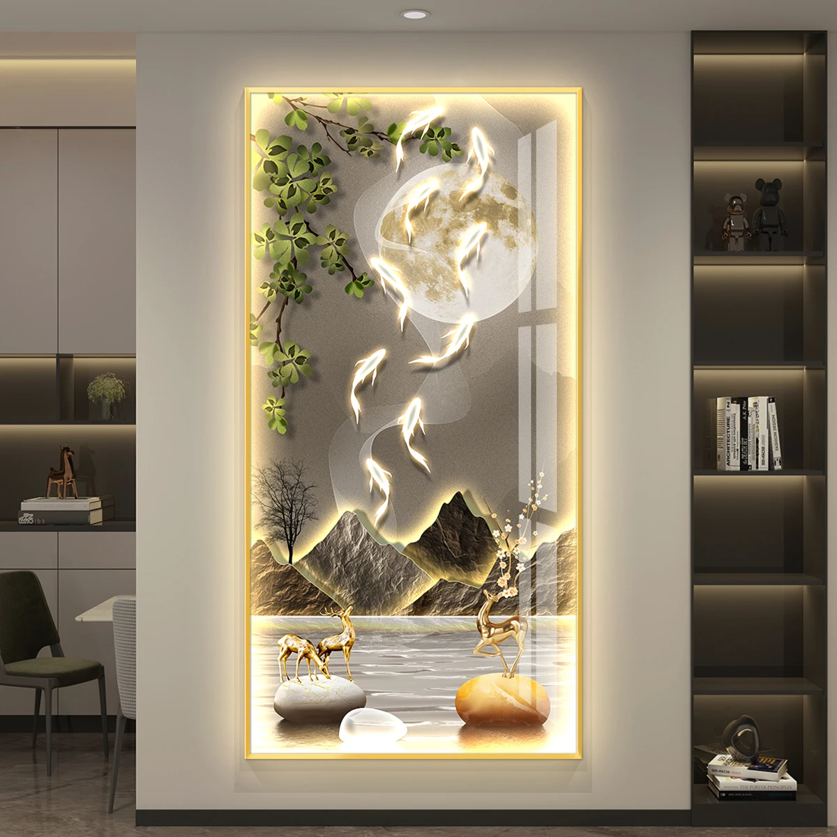 Light luxury led with lamp nine fish map entrance decorative painting simple modern hanging painting corri