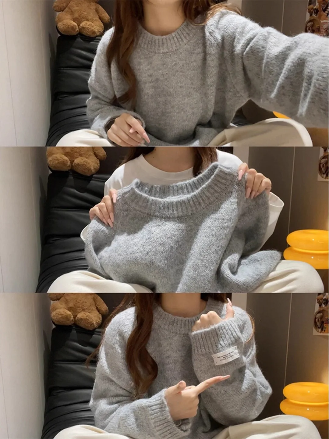 Maglione lavorato a maglia sciolto da donna autunno inverno morbido e accogliente sopra la testa lungo Sve round Ne Basic Color Faion Premium Feeling