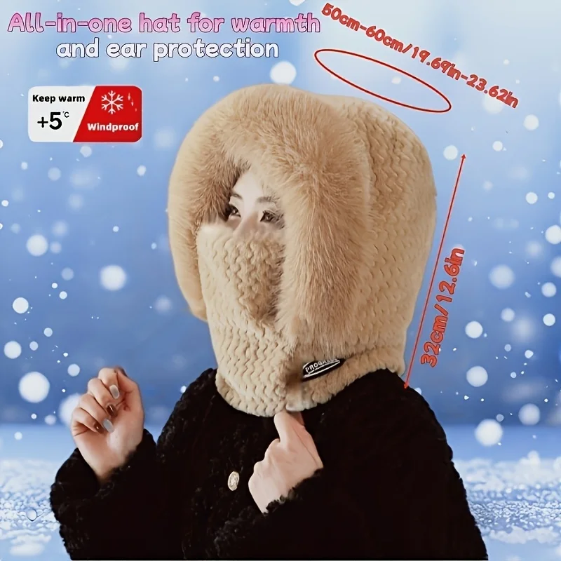 Winter Women's Hat Neck Integrated Ear Protection Hat, Cold Resistant and Thick Head Cover Hat Suitable