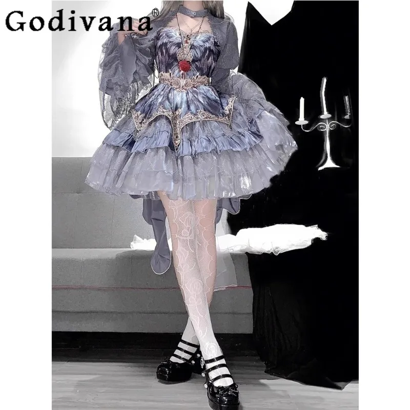 

Lolita Cute Sleeveless Vest Dress Set for Women Lolita JSK Strap Birthday Adult Dress Suits Female Cape and Japanese Dress