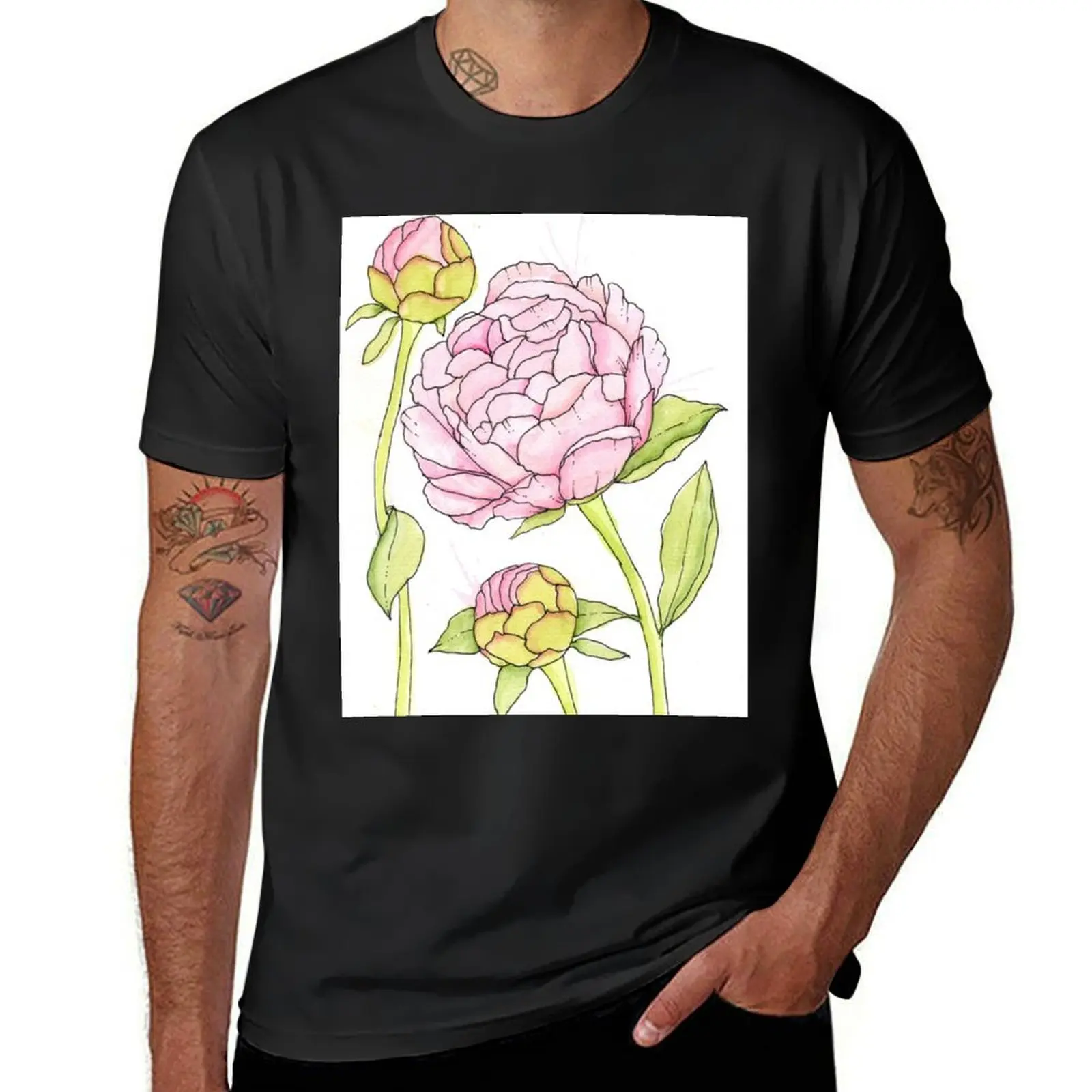 Pink Peony and Peony Buds T-Shirt for a boy new edition plus sizes mens t shirts