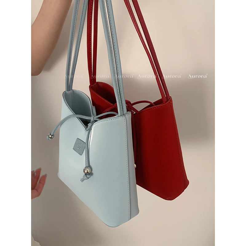 

Korean Niche Underarm for Women 2025 New Summer Fashion Bucket Bag Simple Hand-held Red Bags
