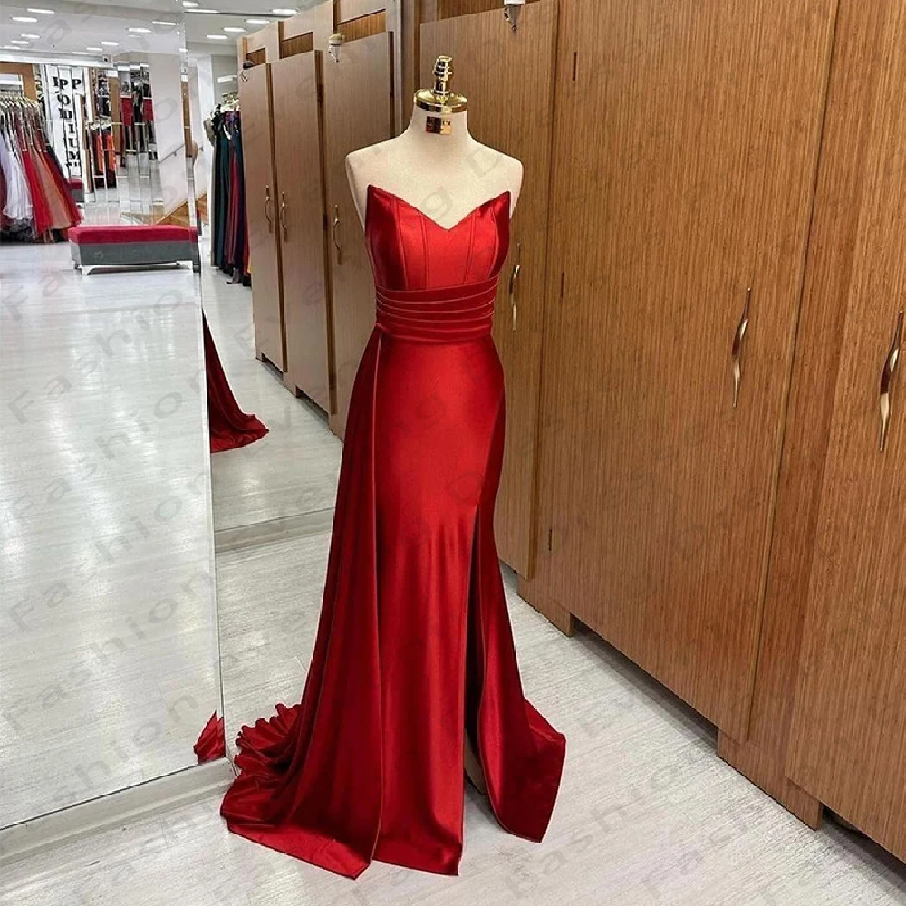 Red Women's Evening Dresses Sexy Off Shoulder Mermaid Satin Princess Prom Gowns Formal Cocktail Party Dress Fashion Celebrity De