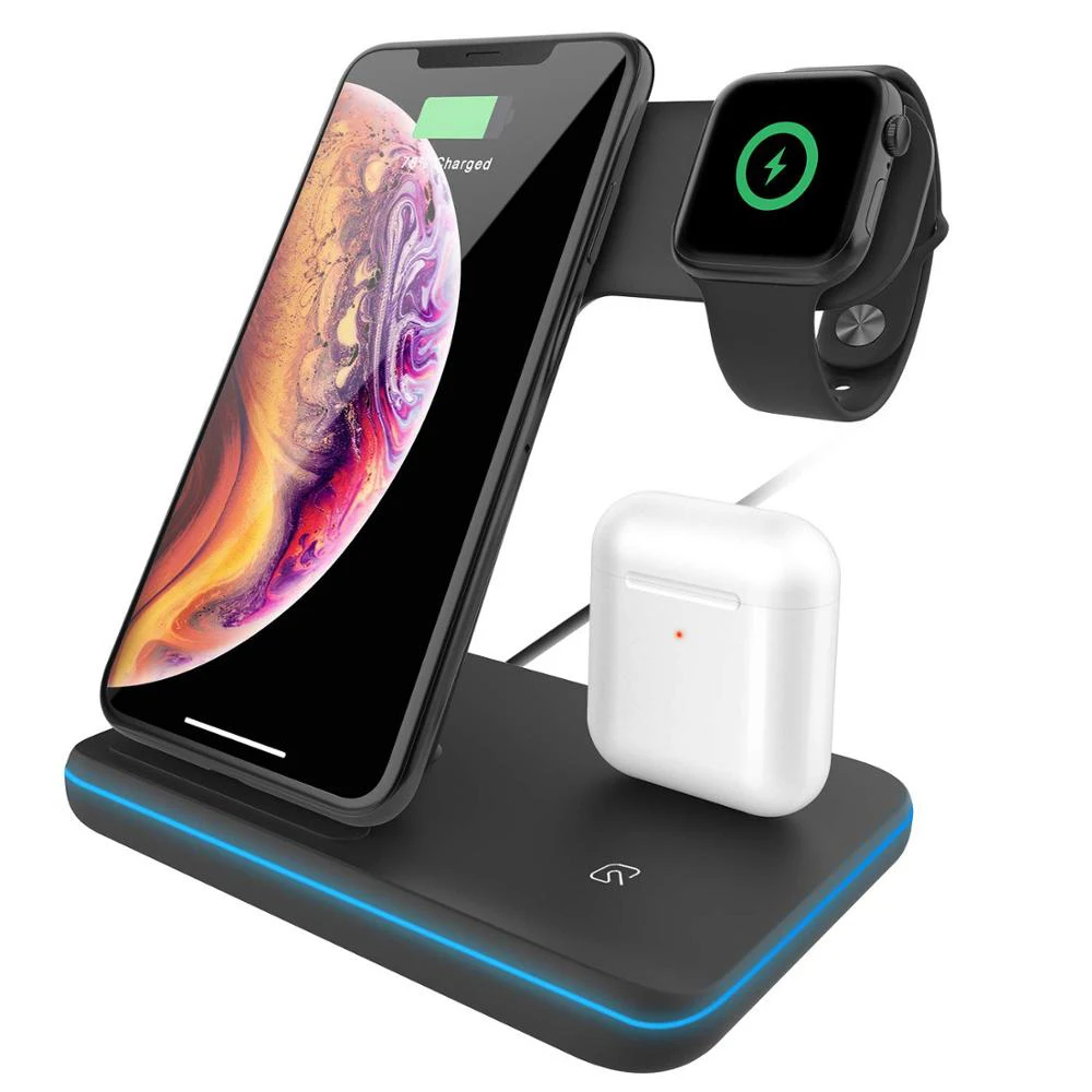 

2022 The New 15W Fast Charging Vertical Multifunctional Three-in-One Wireless Charger for Apple Watch Mobile Phone Headset