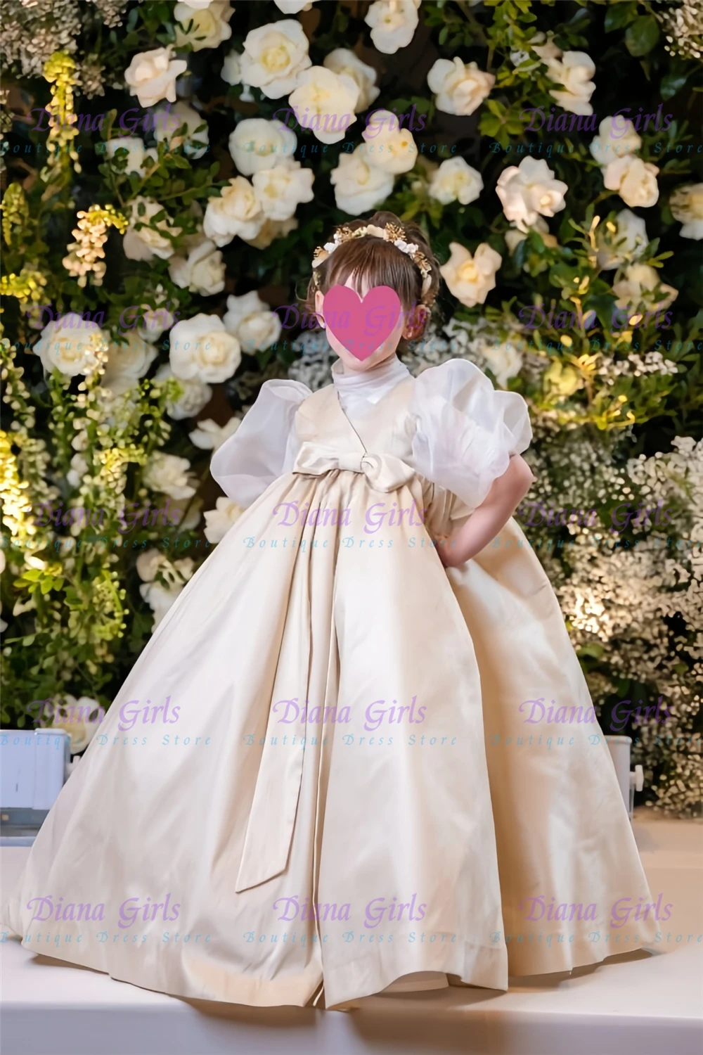 

Quality Elegant Flower Girl Dress Exquisite Champagne Organza with Taffeta Fluffy A-Line for Kids Birthday Party Evening Gowns