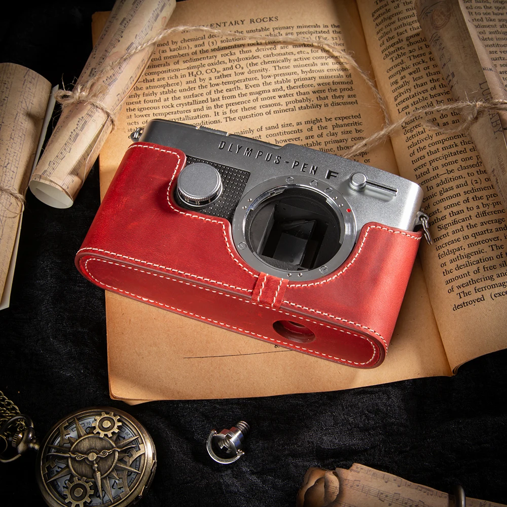 Retro Handmade Camera Bag For OLYMPUS PEN-FT OM-1/1N OM-2/2N OM-3 OM-4/4TI Case Protective Case Genuine Leather Half Case