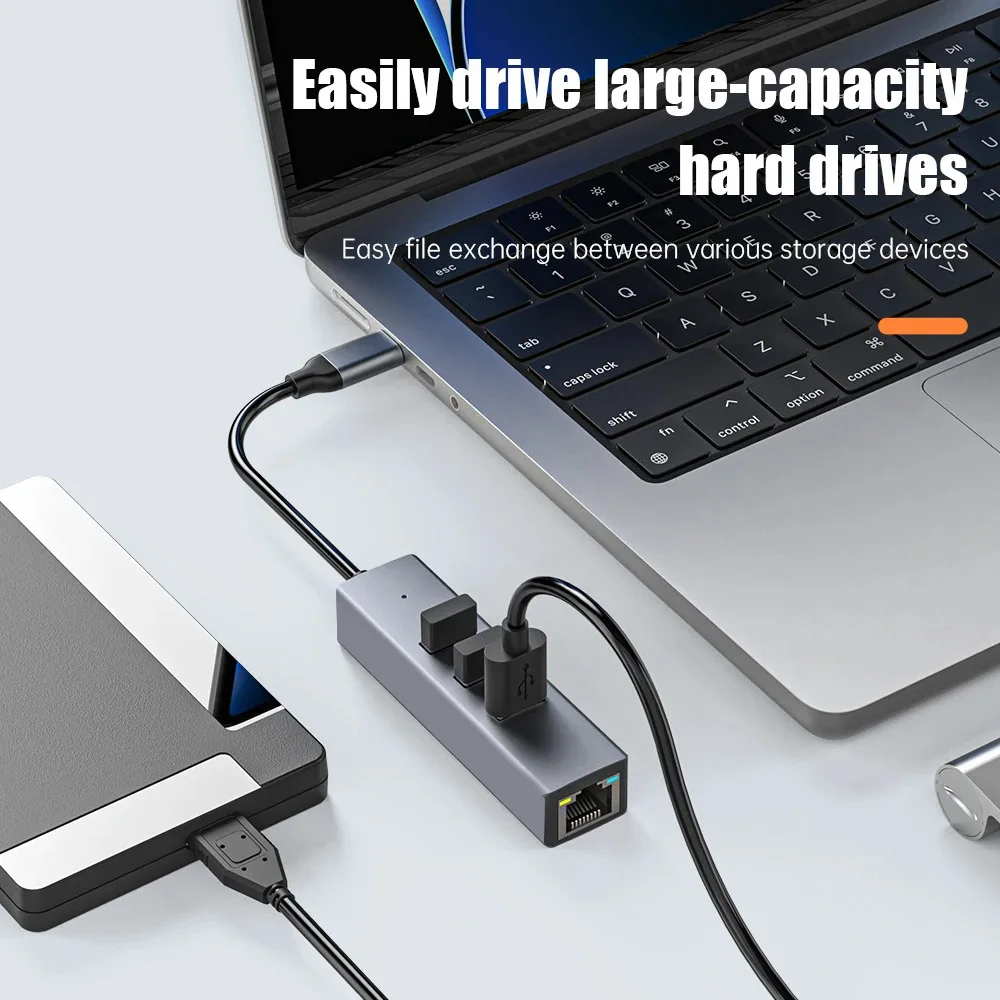 4-em-2 usb 3.0 hub tipo c hub com fio gigabit ethernet porta usb hub 5gbps transmissão de dados adaptador usb otg para computador portátil