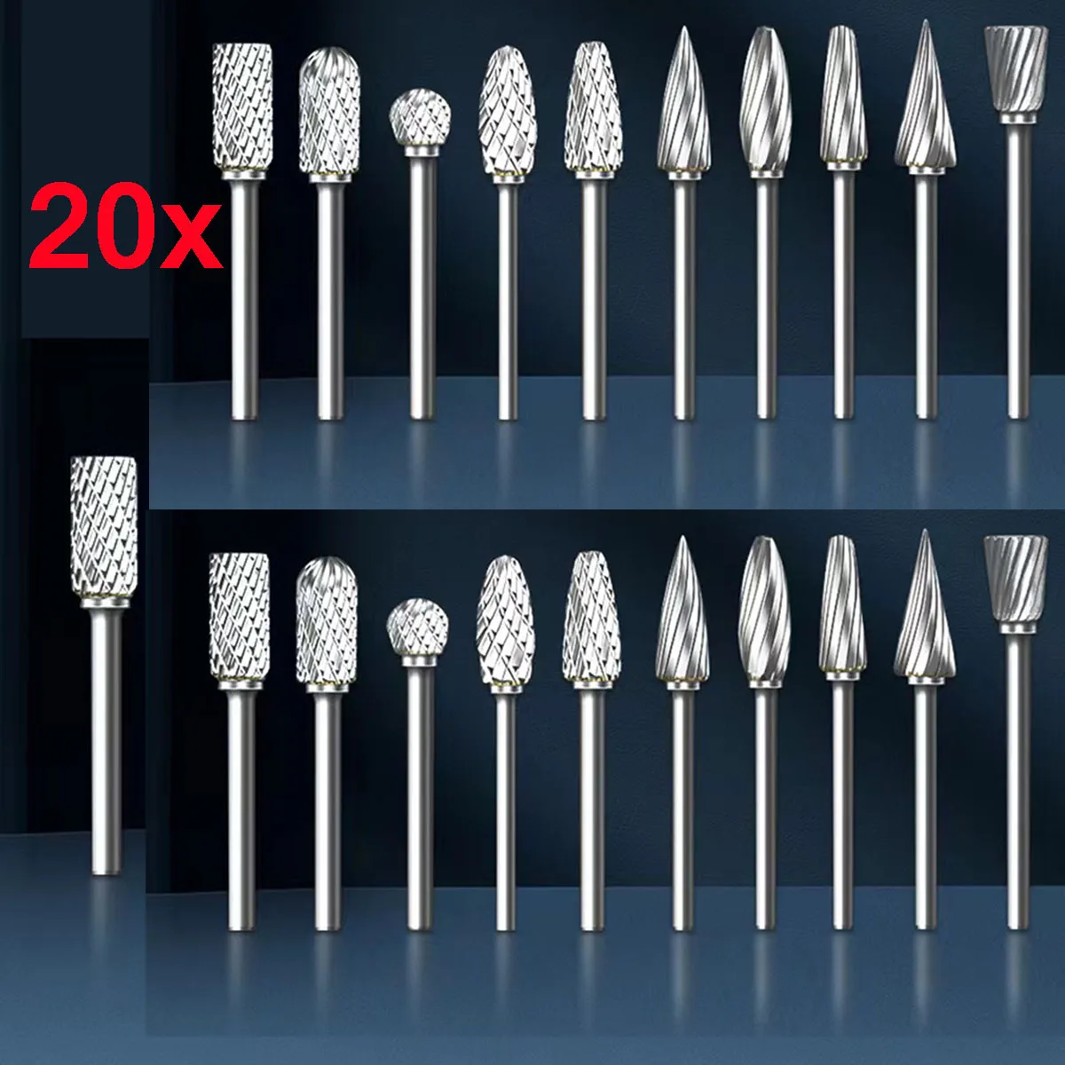 Wood Stone Carving woodwork 20Pcs Tungsten Carbide Drill Bits Rotary Burr Carving Burr Twist Double Cut Tools For Dremel Rotary