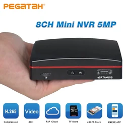 Mini Network Video Recorder para Câmera CCTV, Câmera IP, Suporte P2P eSATA, Slot TF, Mouse USB, Controle Remoto, 5MP, 8CH, 16CH, NVR, H.265