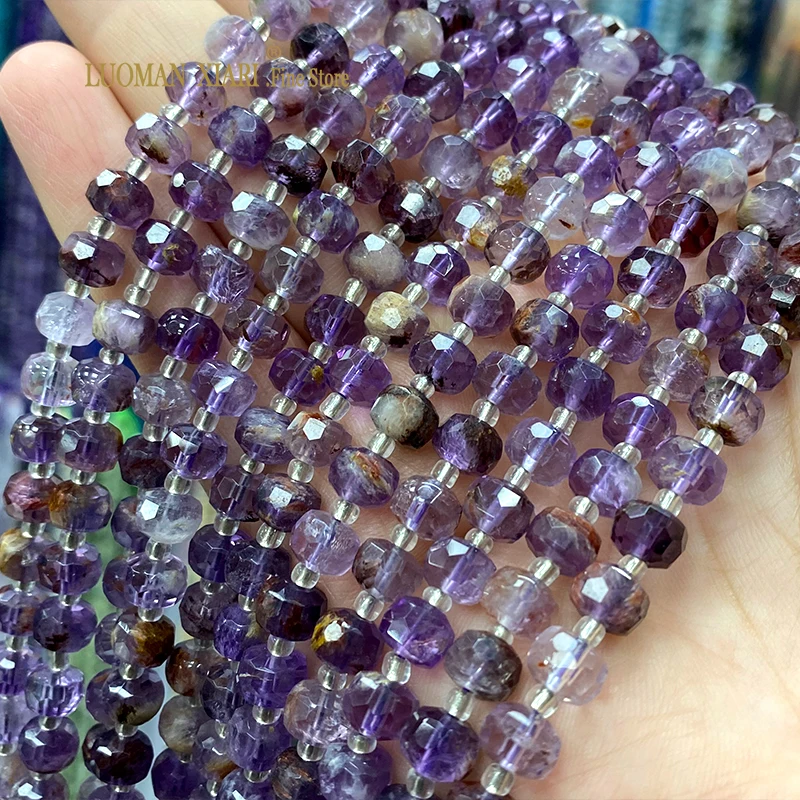 AAA Natural Stone Purple Ghost Quartz 6x8mm Abacus Loose Spacer Beads for Jewelry Making DIY Bracelet Earrings Accessories