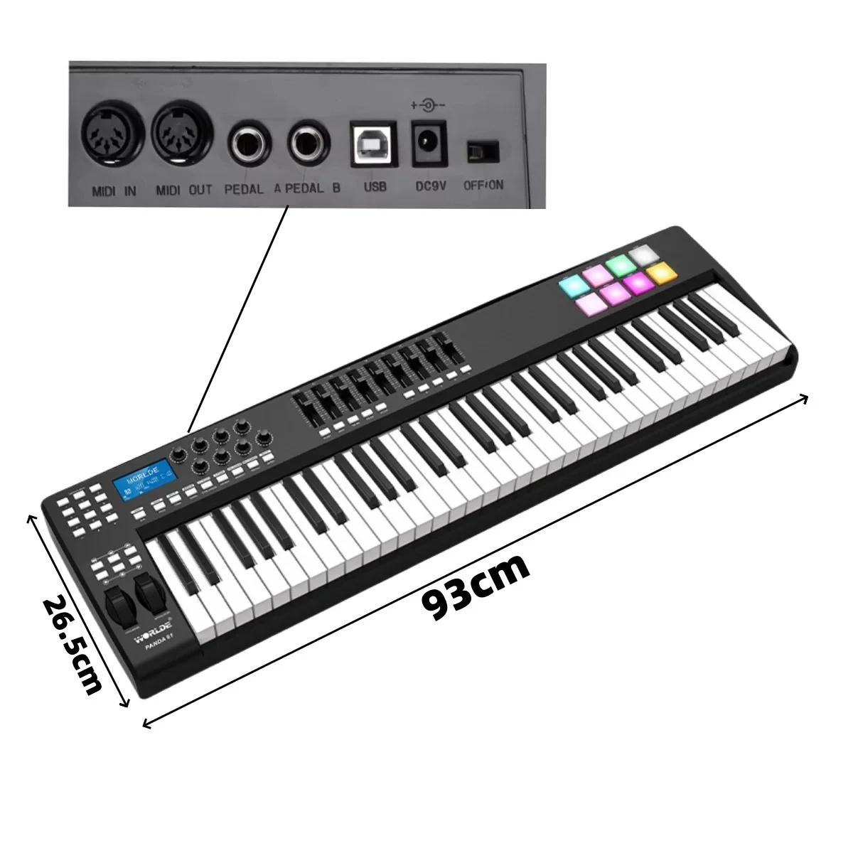 WORLDE PANDA61 61-Key USB MIDI Keyboard Controller 8 RGB Backlit Pads Plug and Play for iOS Android Music Studio Beginners Gift