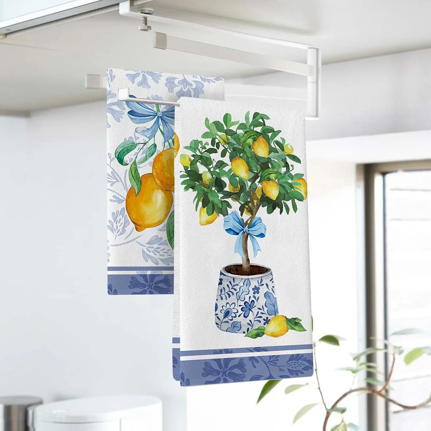2-Pack Capri Island Lemon Tree Simple Cleaning Cloths for Home Use, Scouring Pads, Dish Towels, Tea Towels, and Placemats, for Washing and Drying Household Items, Soft Absorbent Drying Cloths, Lint-Free, Non-Fading, Reusable. Spring and Summer Floral Designs