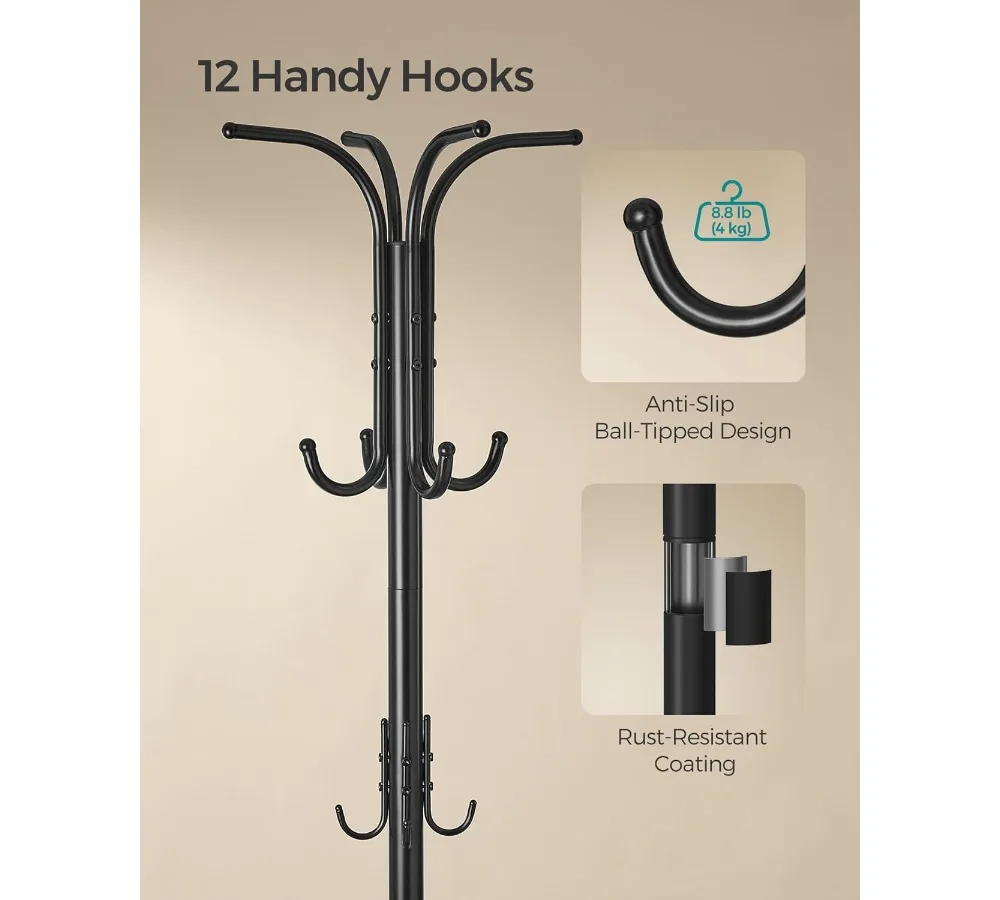 رف معطف قائم بذاته مع حامل مظلة، 12 خطافًا واقٍ لتخزين المدخل وغرفة المعيشة وغرفة النوم #5