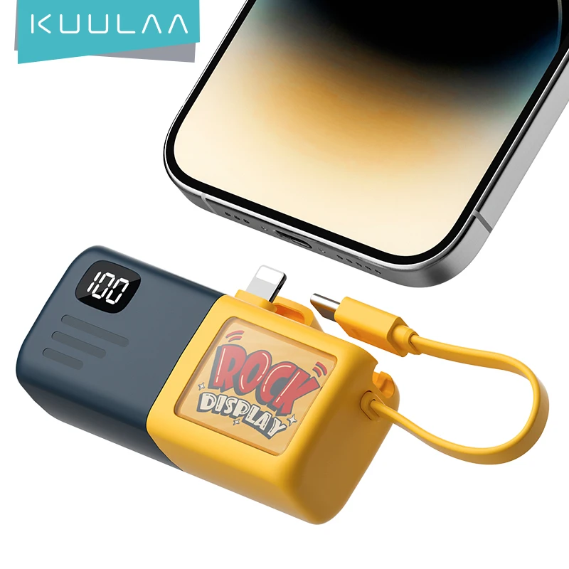 

KUULAA Mini Power Bank 5000 мАч с кабелем Type-C, быстрая зарядка для iPhone Batterie Externe, портативное зарядное устройство для iPhone 16 15 Xia