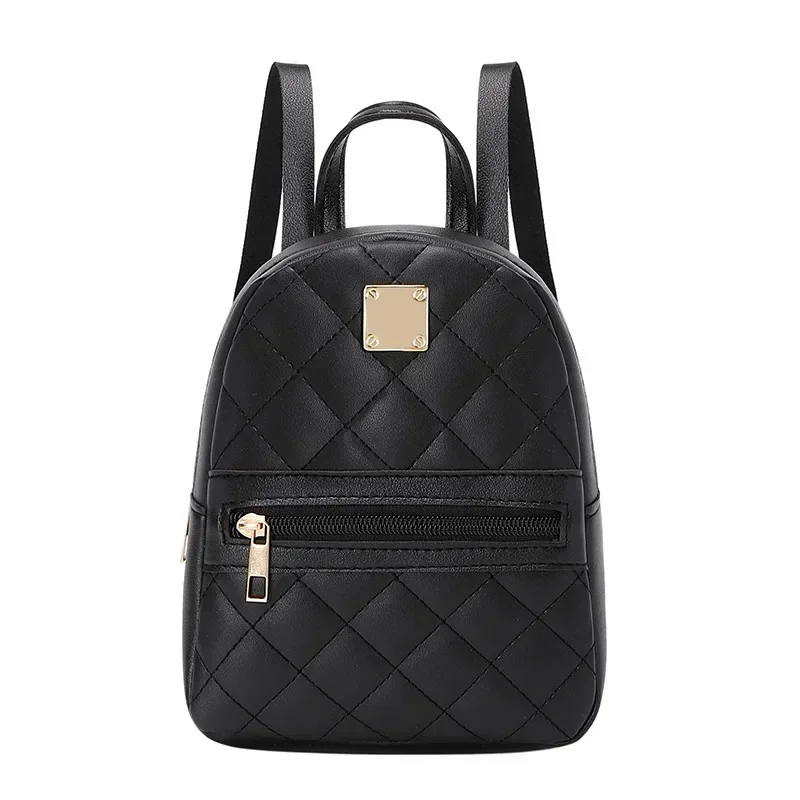 Women Pu Backpack Solid Color Mini Rhombus Fashion Casual Small Backpacks Girls Korean Style Student 2022 New