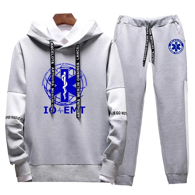 EMT Paramedic Emergency Medical 2024 New Spring Autumn Men's Fashion Lace Up Sets Casual Hoodie Drawstring Sweatpants Suits