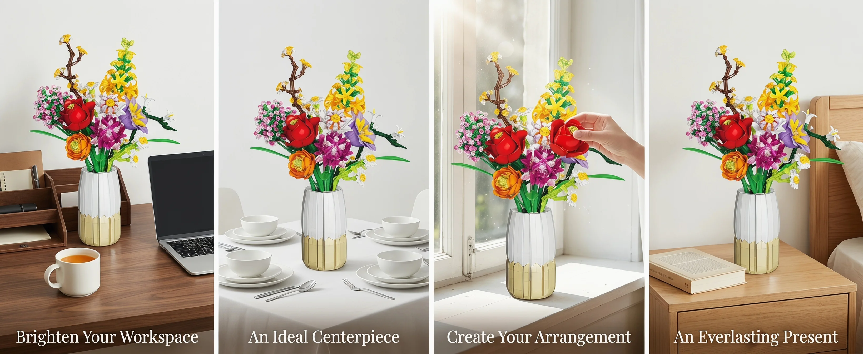 1458PCS Blumenstrauß Bausteine Rose Daisy Lily Modell Ziegel Desktop Dekoration DIY Spielzeug Für Kinder Erwachsene Romantische Geschenke – Detail 3