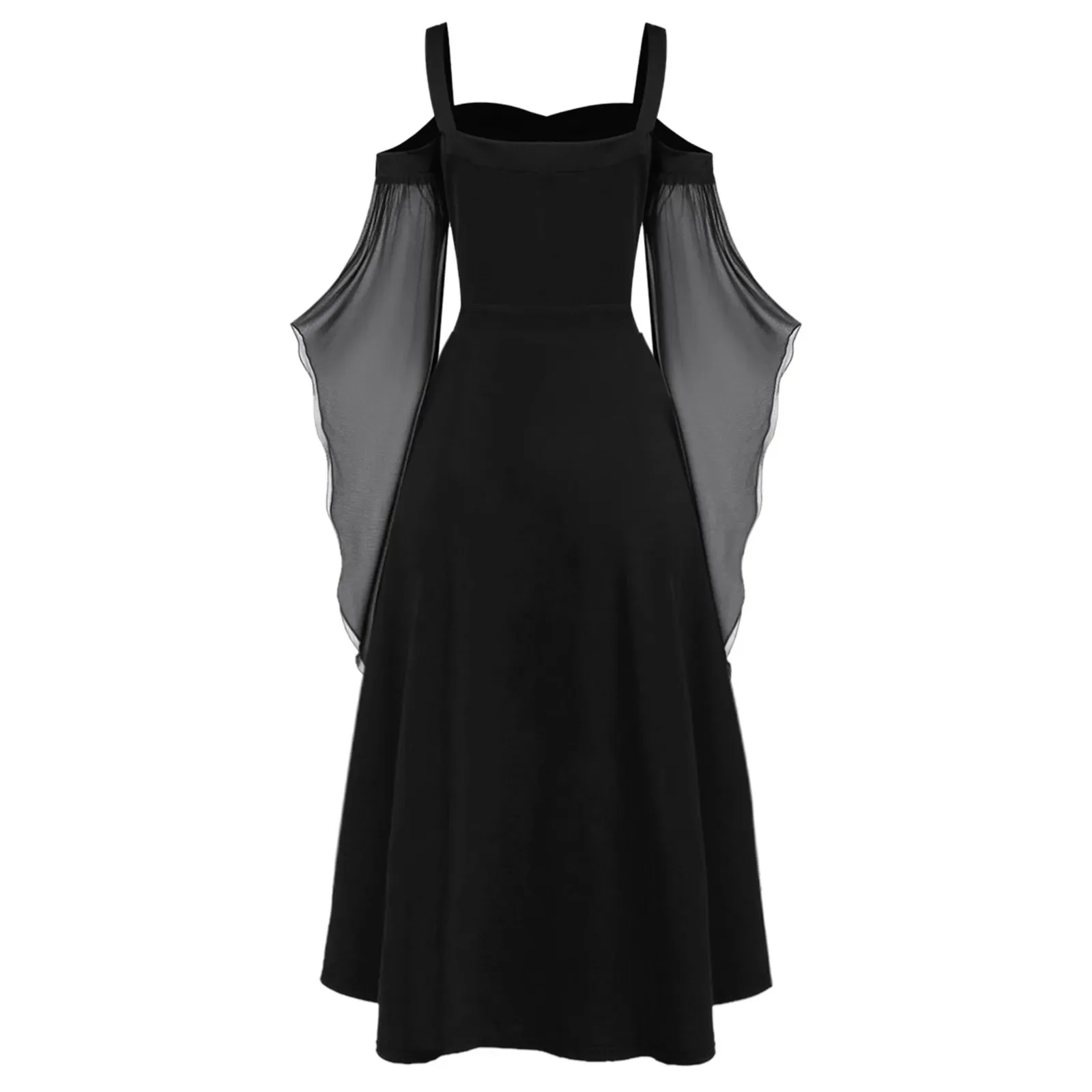 فستان طويل على الطراز القوطي مع حافة واسعة غير منتظمة الربط المرأة تانك الأعلى لجميع القديسين فستان بيان الموضة الفريدة #2