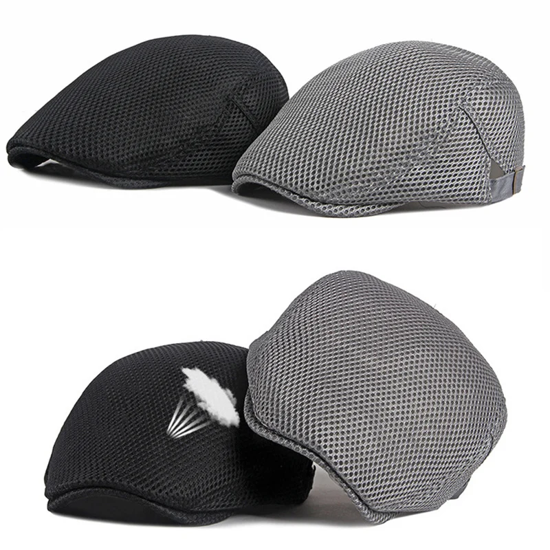 Men's Breathable Mesh Hollow Berets Hat Soft Top Casual Beanie Summer Women Solid Color Beret Cap Retro Sun Hats Painter Caps