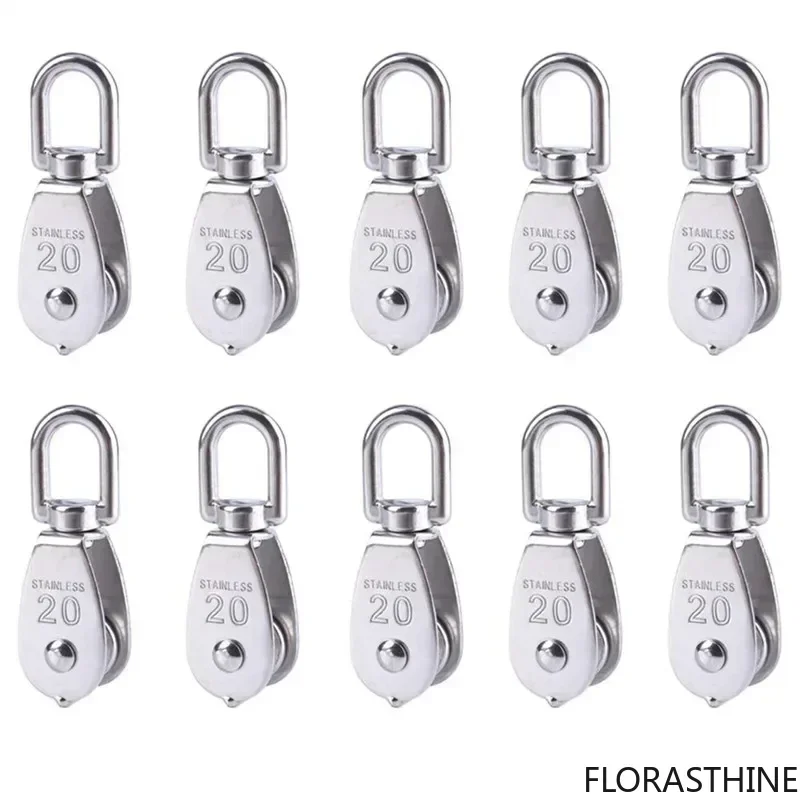 10Pcs Stainless Steel M15 M20 Pulley Steel Wire Pulley Swivel Single Hook Wheel Swivel Lifting Rope Block for Wire Rope