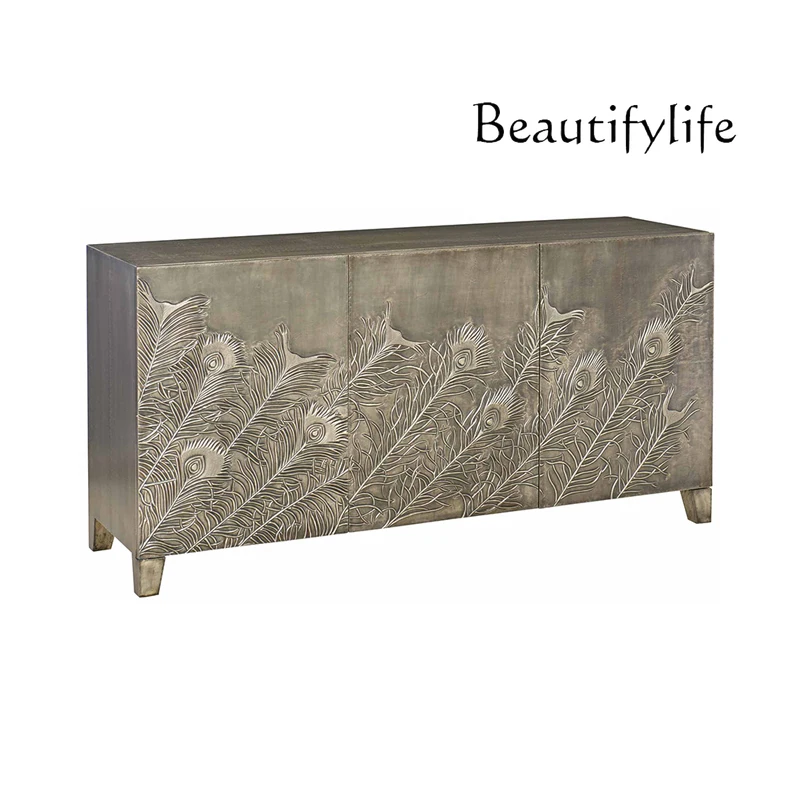 

Nordic Post-Modern TV Cabinet Solid Wood Embossed Hallway Mild Luxury Retro Dining Edge Distressed Curio Cabinet