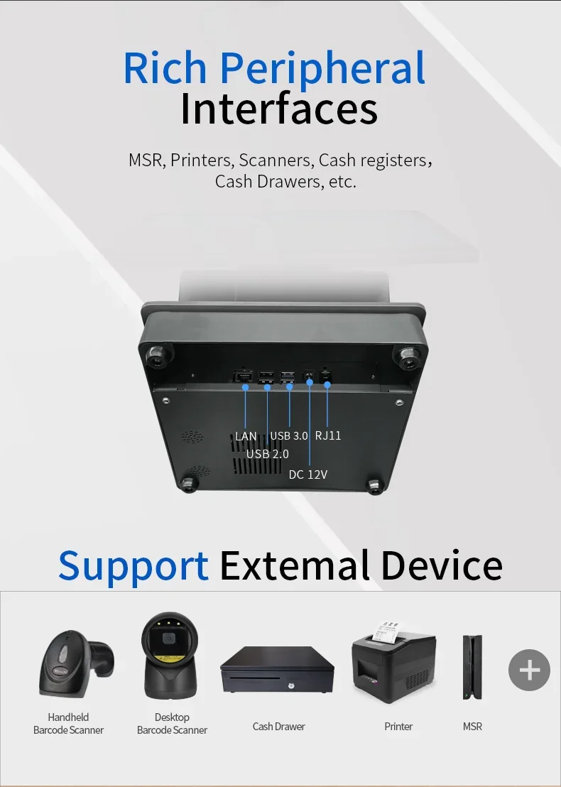 3Years Warranty 15.6+11.6 Inch Dual Touch POS Terminal Hardware Compact Touch Screen Cash Register POS