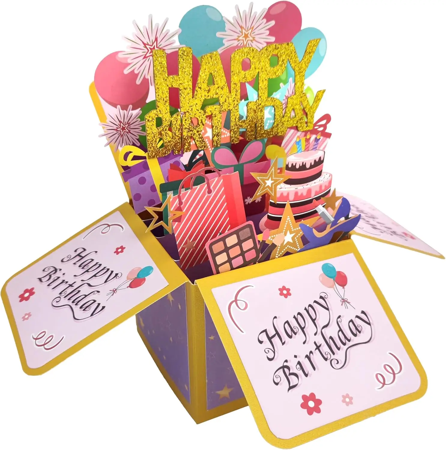 

Happy Birthday Pop Up Card, Sweet 3D Birthday Gift Box for Adults and Kids with Envelopes, Unique Handmade Foldable Celebration