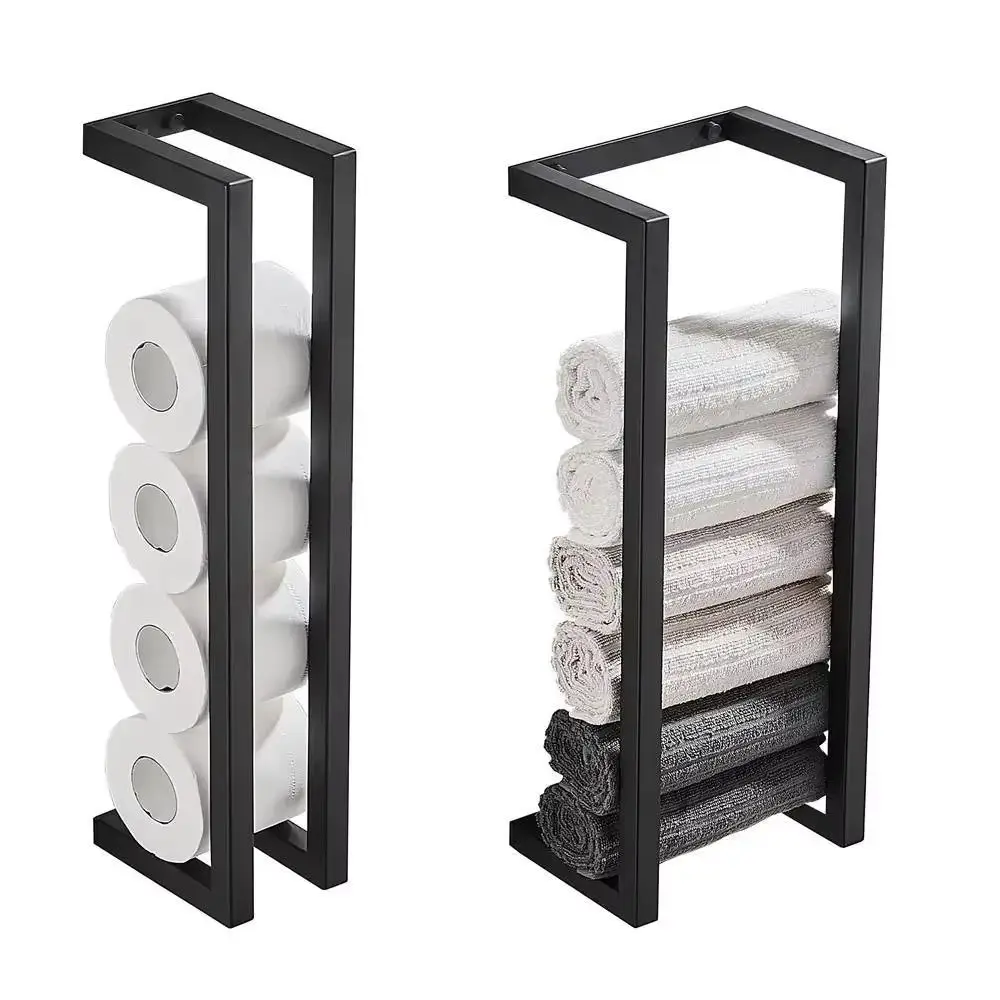 

Wall Mounted Bathroom Wall Towel Rack Strong Load-bearing Space Saving Vertical Towel Rack Black Rustproof