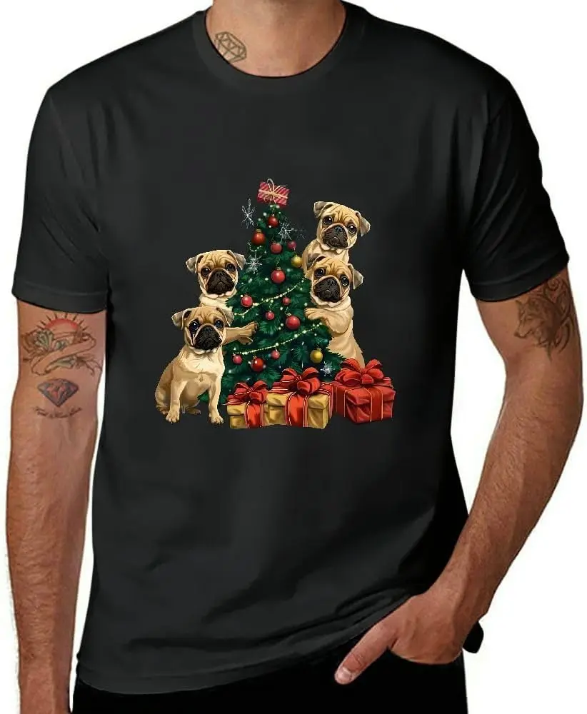 Christmas Dog Summer Short Sleeve T-Shirt Novelty Fashion Retro Plus Size Print T-Shirt Black