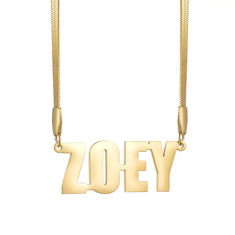 

DIY Jewelry Gold Plated Name Necklace Custom Letter Pendant Stainless Steel Personalized Nameplate Snake Chain Necklace
