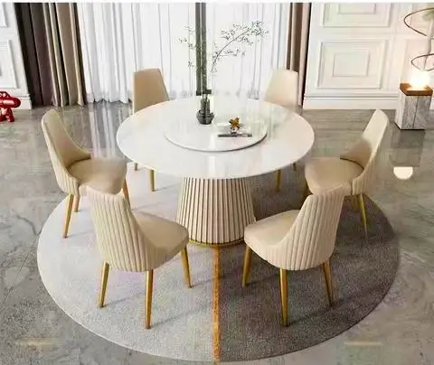 Nordic Style Light Luxury Round Rotary Rock Plate Dining Table Set