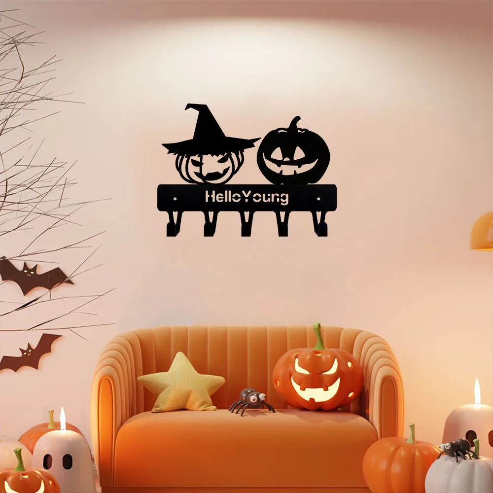 1pc Appealing Metal Decorative Hook and Convenient Storage Shelf - Special Halloween Decorative Hook in  Horror Pumpkin Shape.