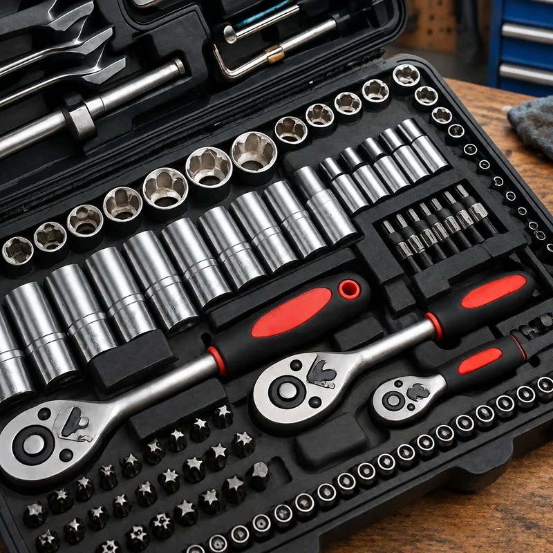 46-Piece Socket Set with Ratchet, Extensions, and Storage Case, Chrome Vanadium Steel for Car Repair & Home Use