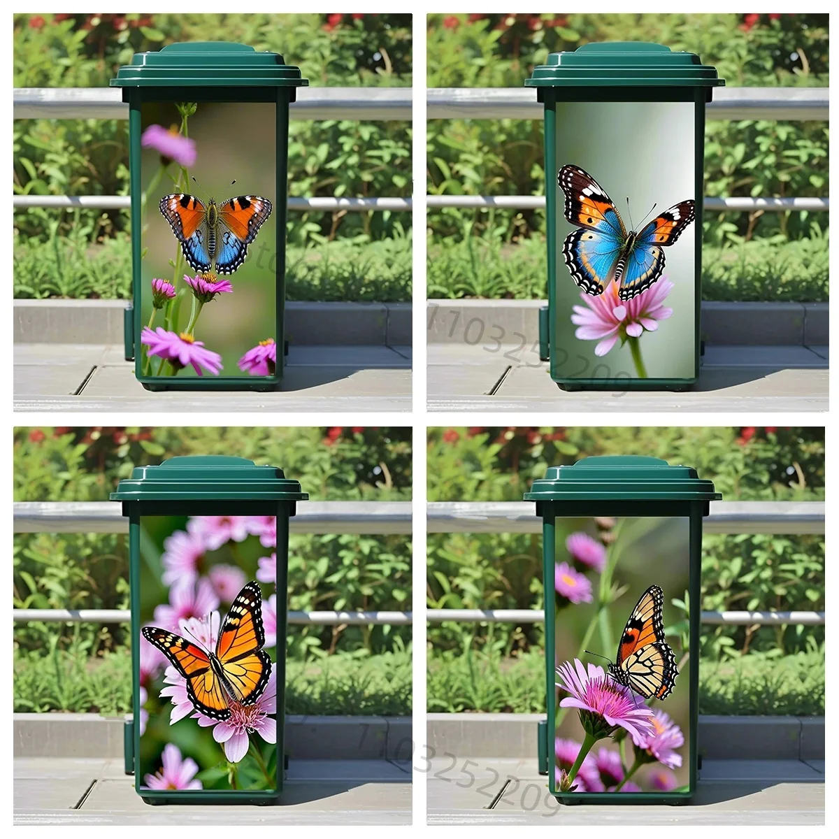 Flower Butterfly Outdoor Garden Decorative Wheelie Bin Personalize Self-adhesive Stickers Trash Can Renovation Cover Mural Decal