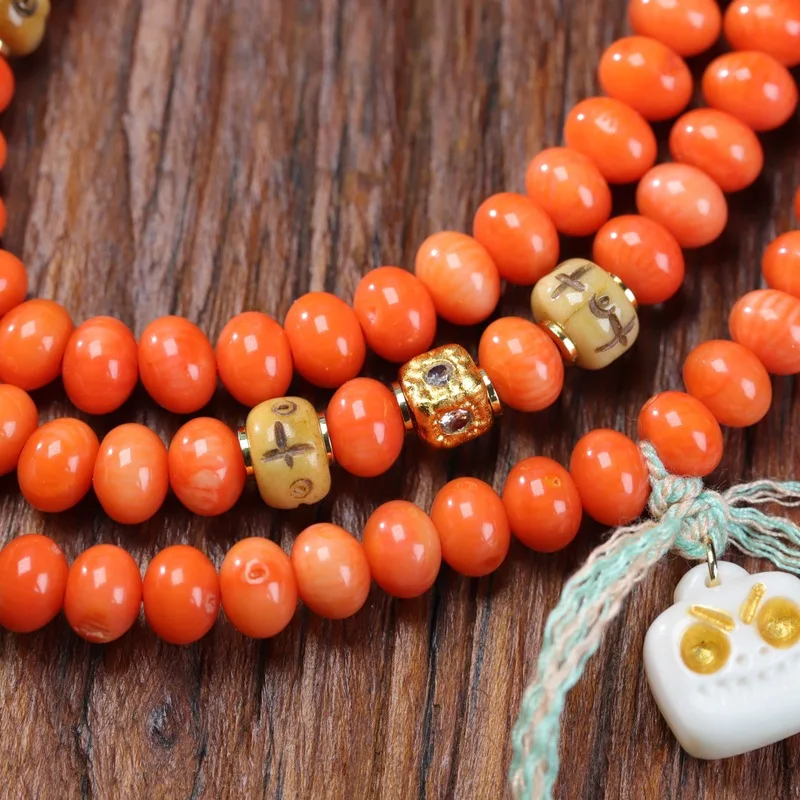 Natural sea bamboo multi-strand coral abacus Buddhist prayer beads antler fashion bracelet