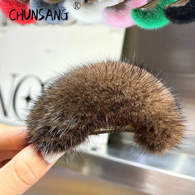 Real Mink Fur Ponytail Hair Claws Hair Pins Clips Headwear Shark Clip Hairpins Crab for Women Girls Korean Hair Accessories