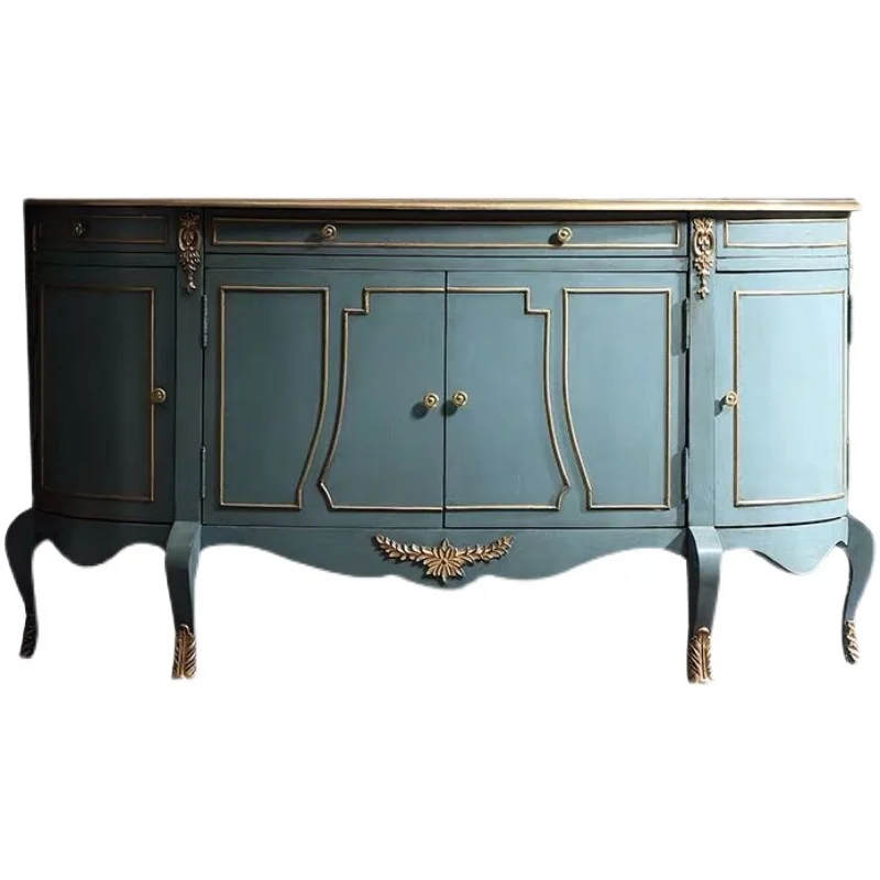 

French American Luxury Entrance Modern Simple European Solid Wood Carved Dining Side Cabinet Semi-circular Decorative Cabinet