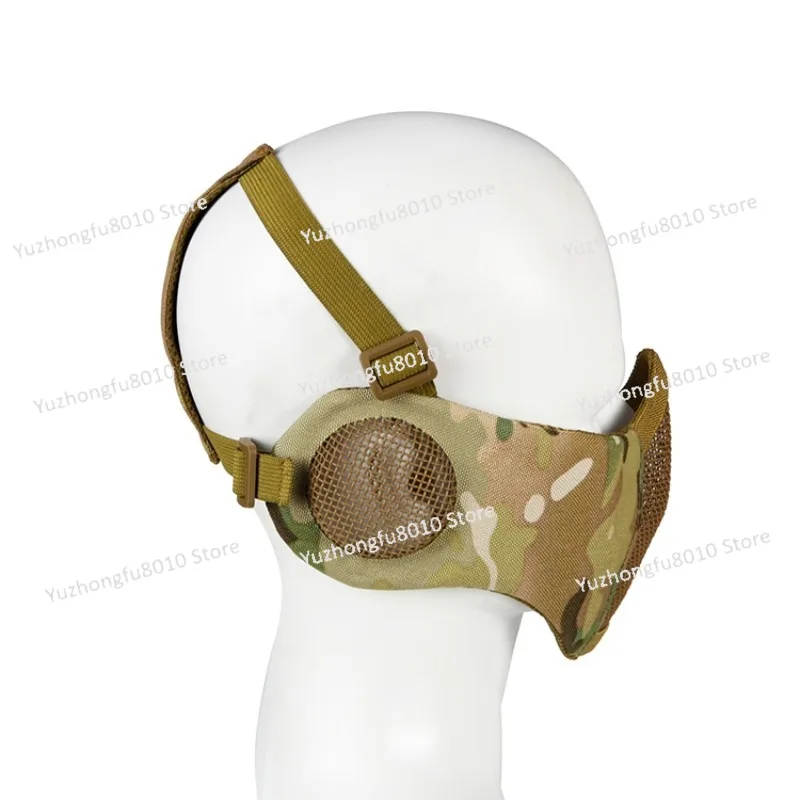 Field sports tactical mask, steel wire face protection and ear protection integrated military fans outdoor real field half face