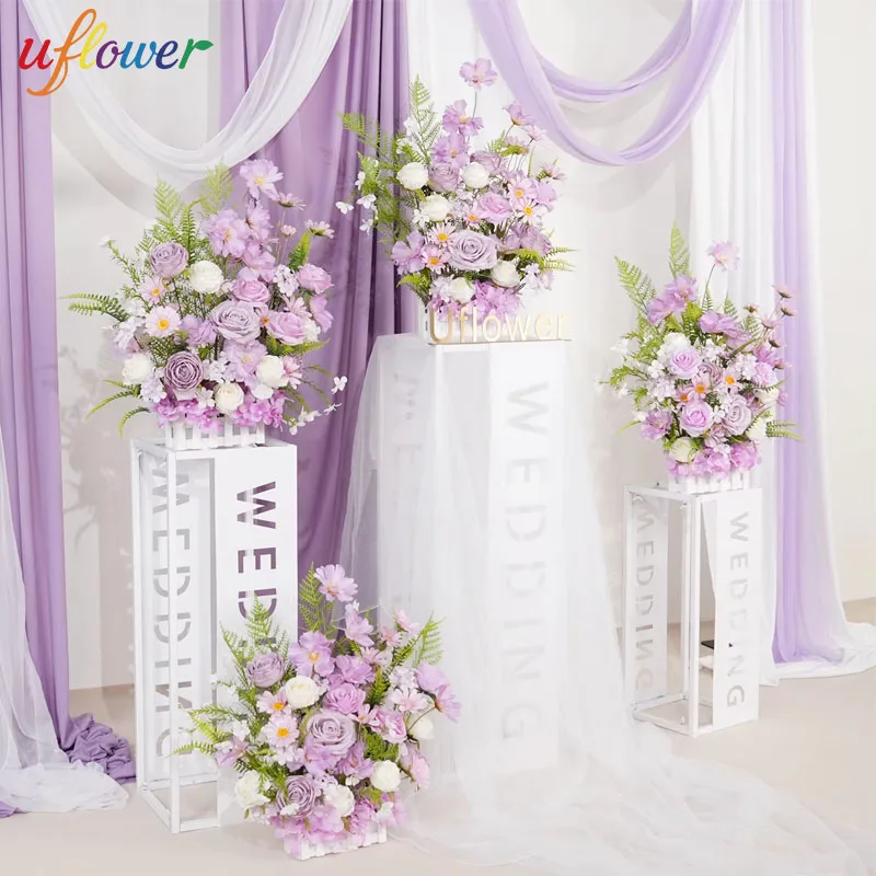 

Uflower Purple Series Chrysanthemum Rose Greenery Fence With Flower Wedding Event Floral Supplies Home Table Garden Decoration