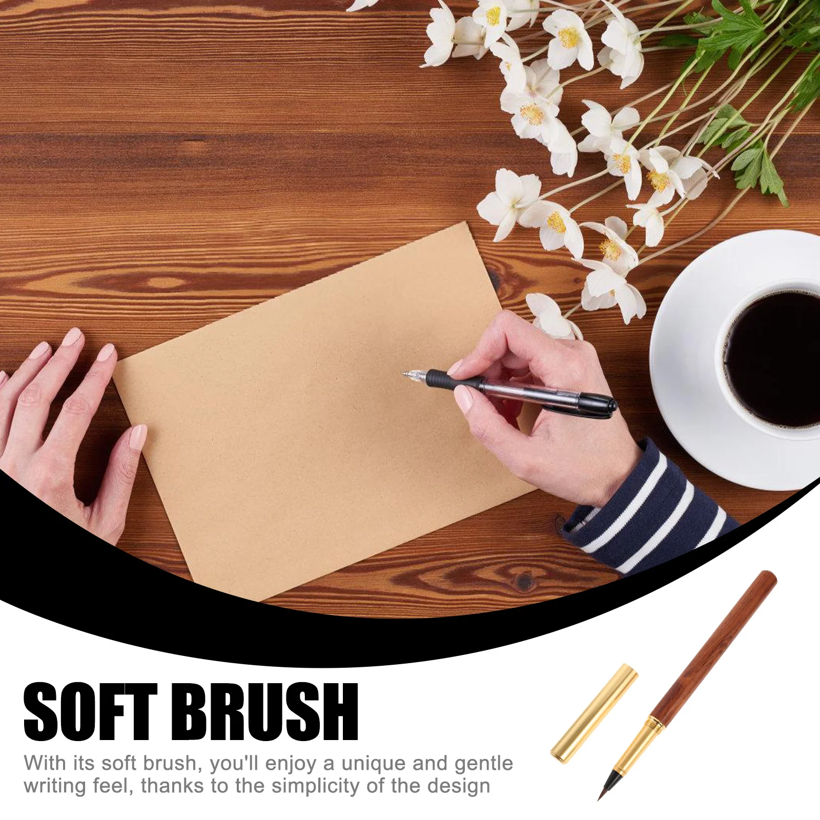 

Wooden Handle Calligraphy Brush Pen Refillable Smooth Writing Drawing Pen Comfortable Grip Fountain Style Brush for Chinese