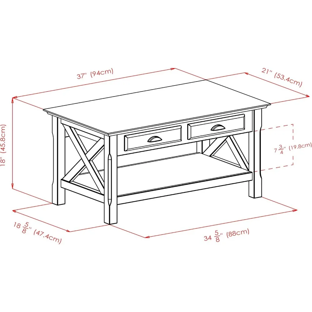 Mesa de centro de madeira composta Xola 18 x 37 x 21 polegadas, cappuccino (40538)