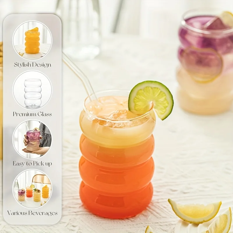 1/2PCS Of Wave Cups with Straws Suitable for Iced Coffee Juice Milk Four Seasons Drinking Water Cup Cute Caterpillar Cups