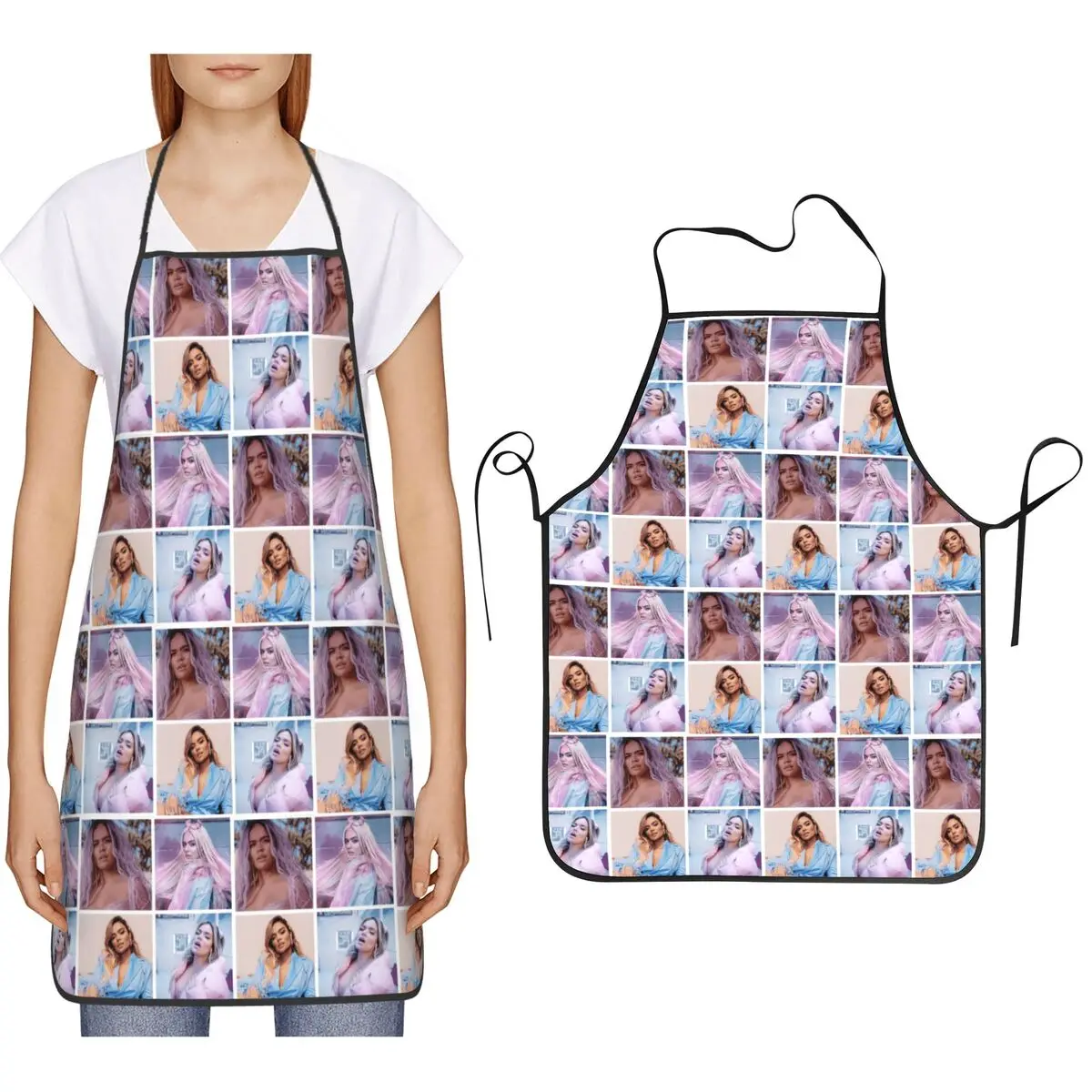 Karol G Pastel Photo Collage Aprons Chef Cooking Baking Tablier Bib Kitchen Cleaning Pinafore for Women Men Painting