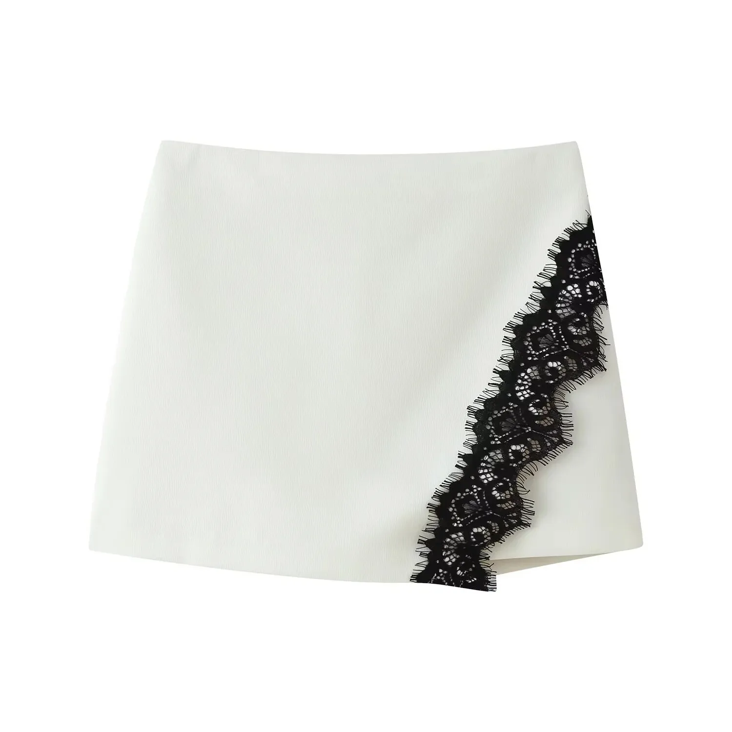 European and American 2026 summer new style simple mid-waist fashion casual contrasting lace double-breasted culottes